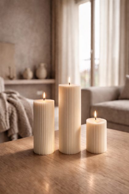 trzy świece kolumny palące się